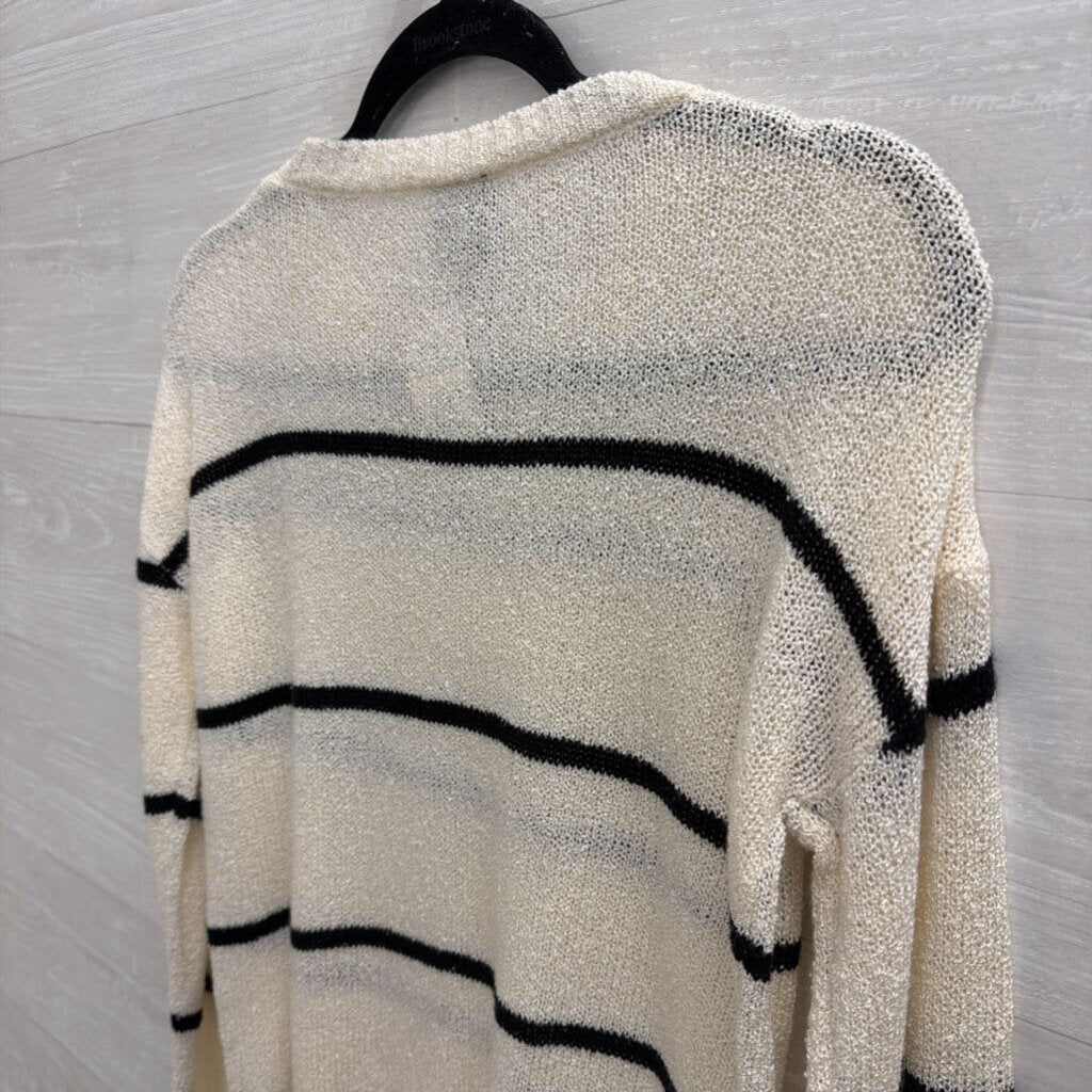 White/Black Striped Knit Sweater Medium