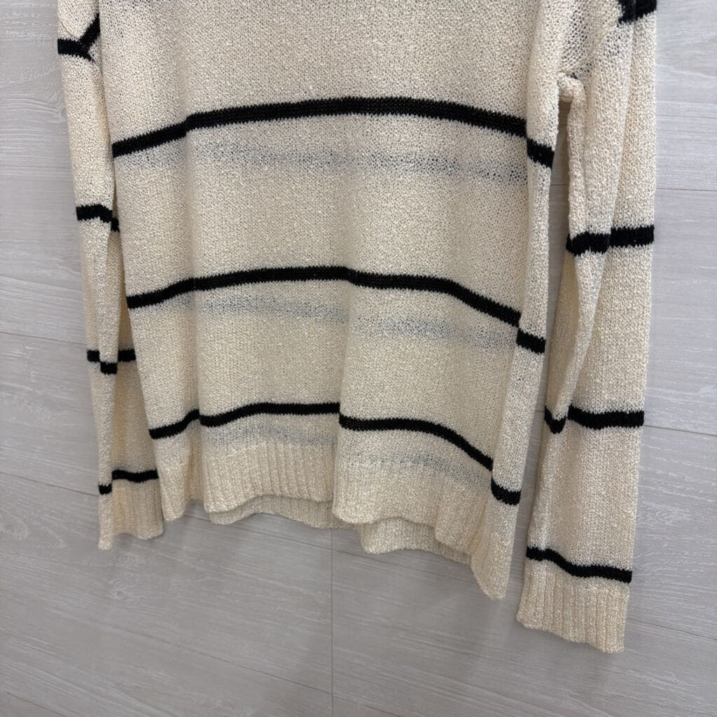 White/Black Striped Knit Sweater Medium
