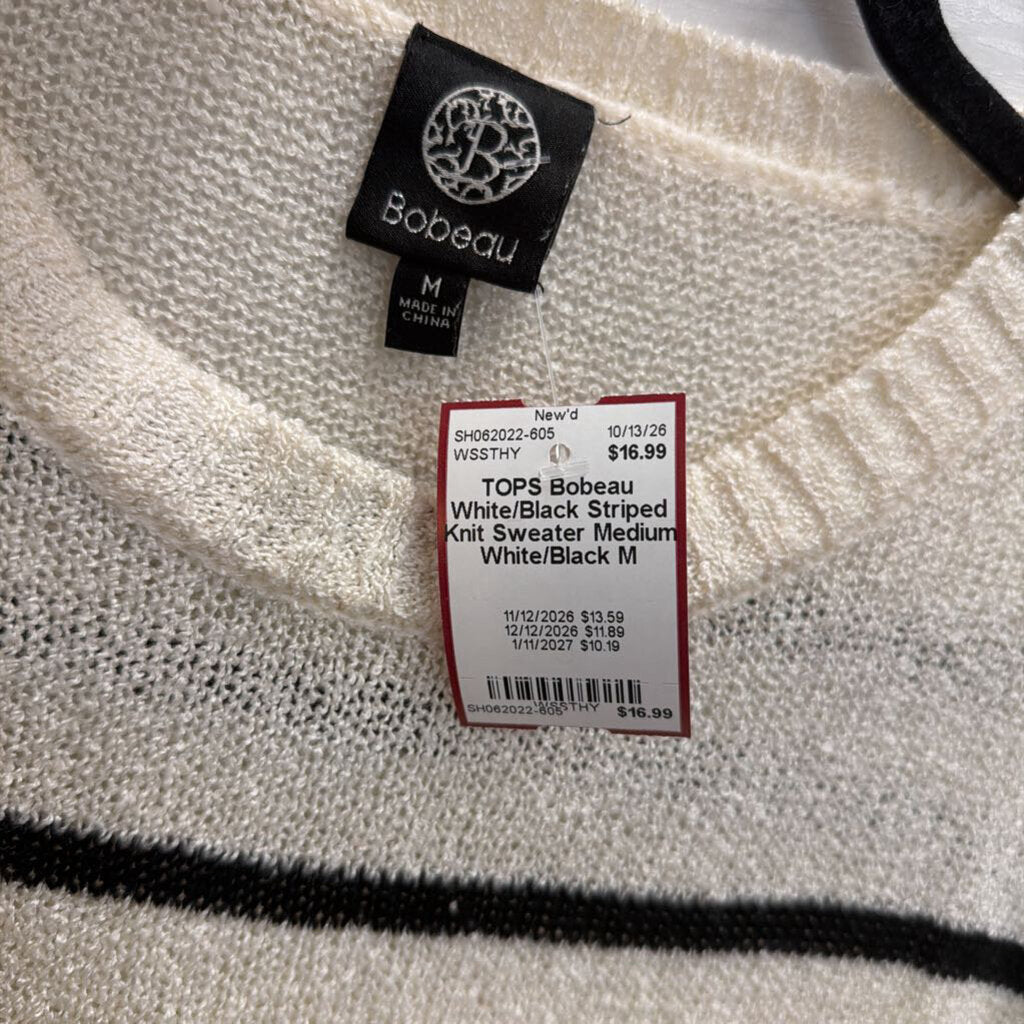 White/Black Striped Knit Sweater Medium