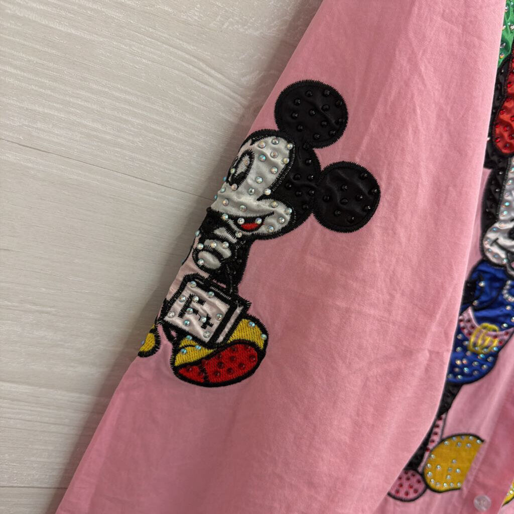 Pink Embellished Mickey & Minnie Button Up Medium