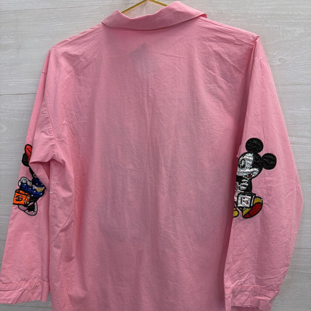 Pink Embellished Mickey & Minnie Button Up Medium