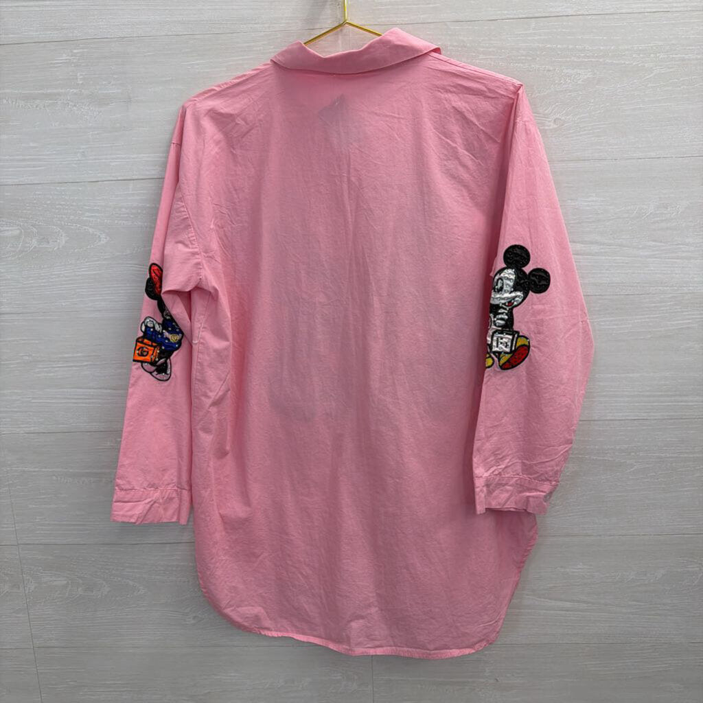 Pink Embellished Mickey & Minnie Button Up Medium