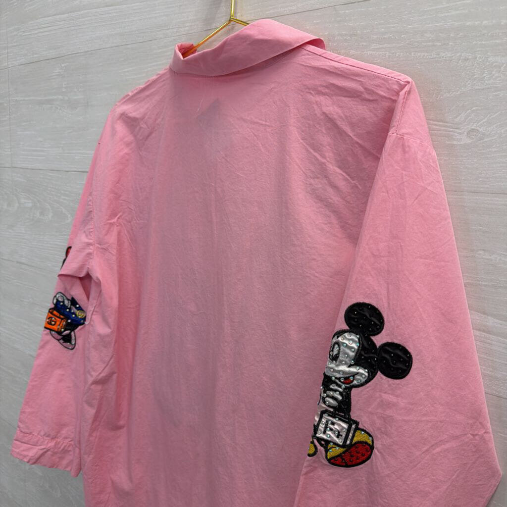 Pink Embellished Mickey & Minnie Button Up Medium