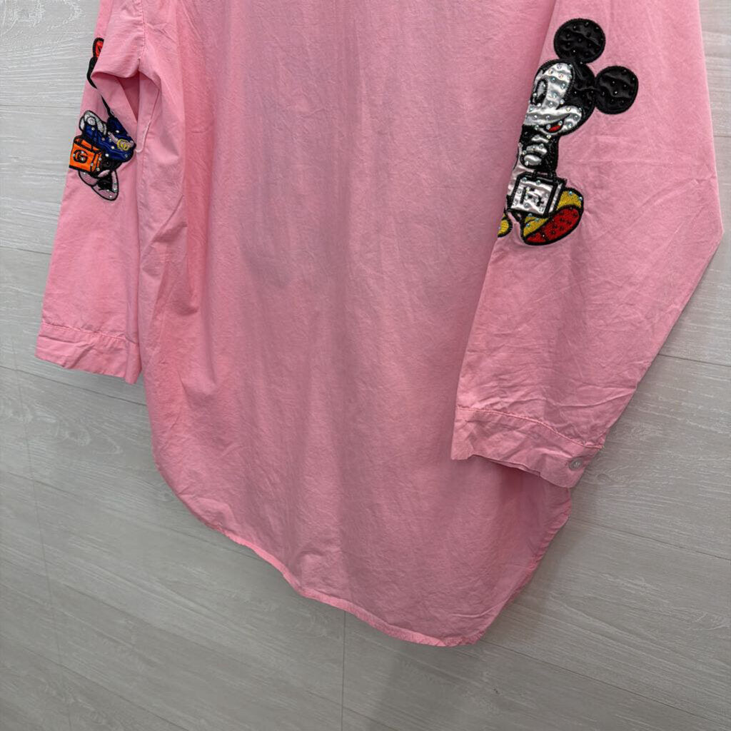 Pink Embellished Mickey & Minnie Button Up Medium