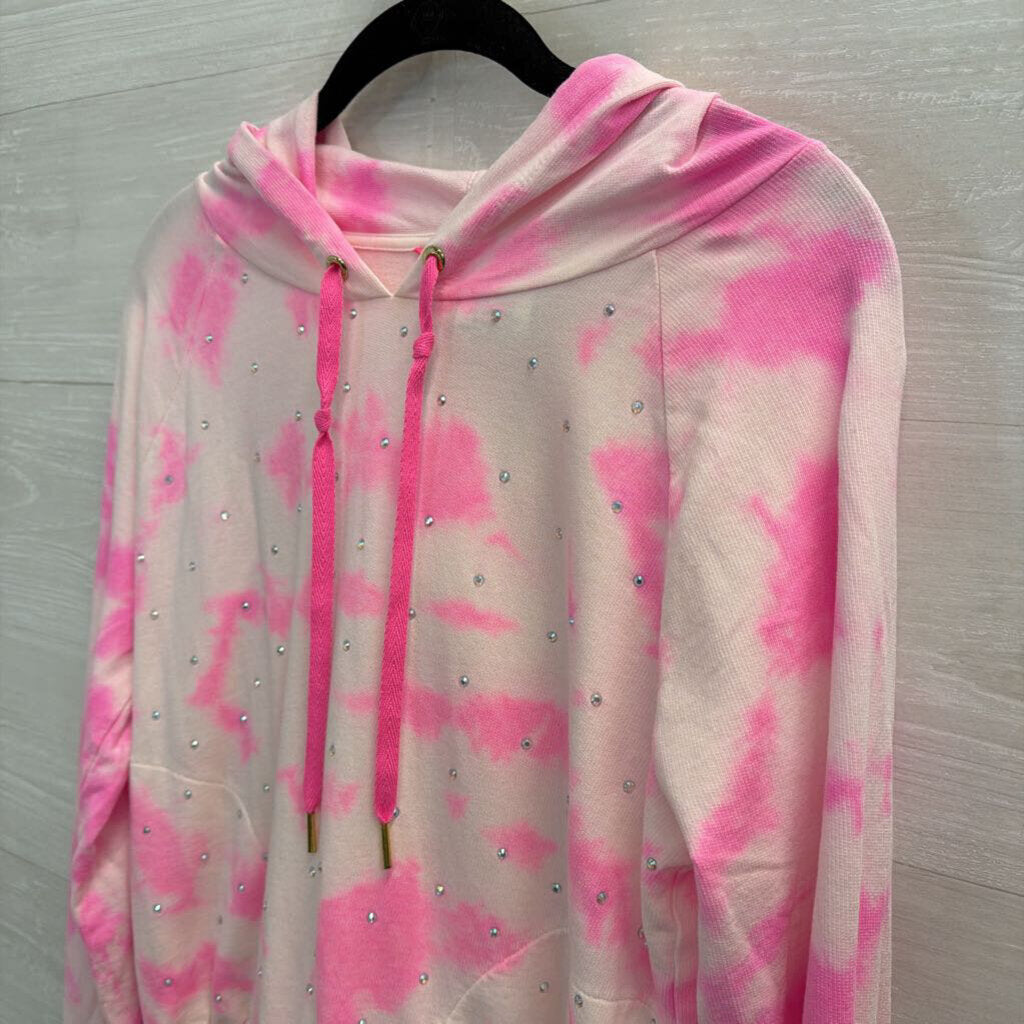 Lilly Pulitzer Pink/White Rhinestone Hoodie Extra Small
