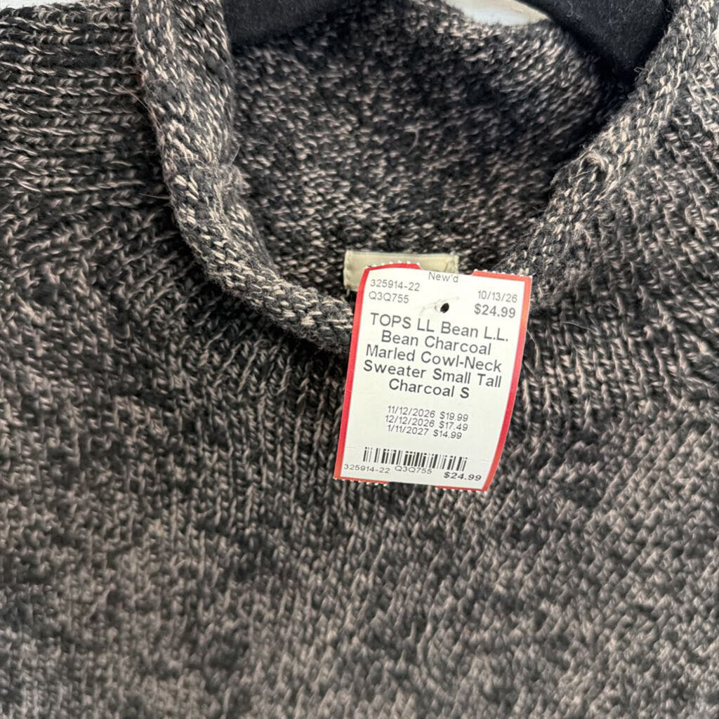 L.L. Bean Charcoal Marled Cowl-Neck Sweater Small Tall