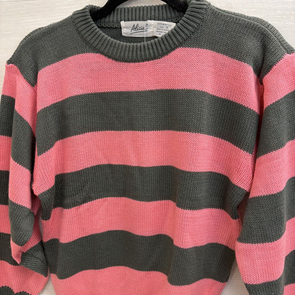 Vintage Grey/Pink Striped Sweater Small