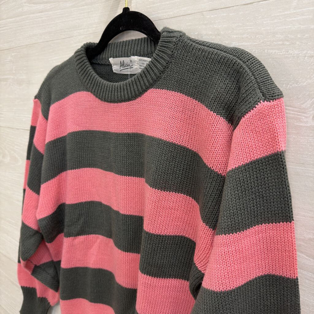 Vintage Grey/Pink Striped Sweater Small