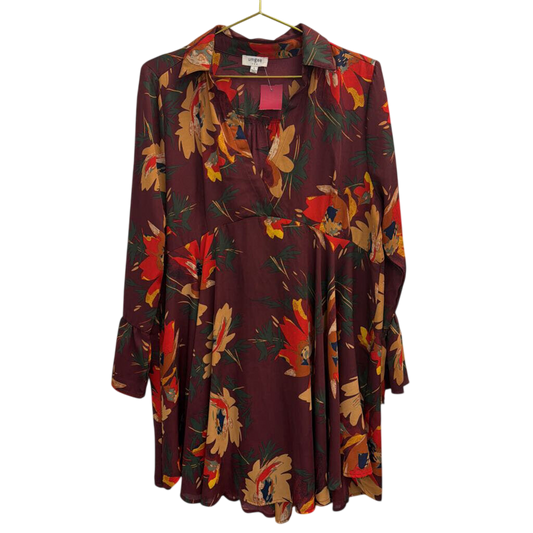 Umgee Burgundy Floral Long Sleeve Dress Large