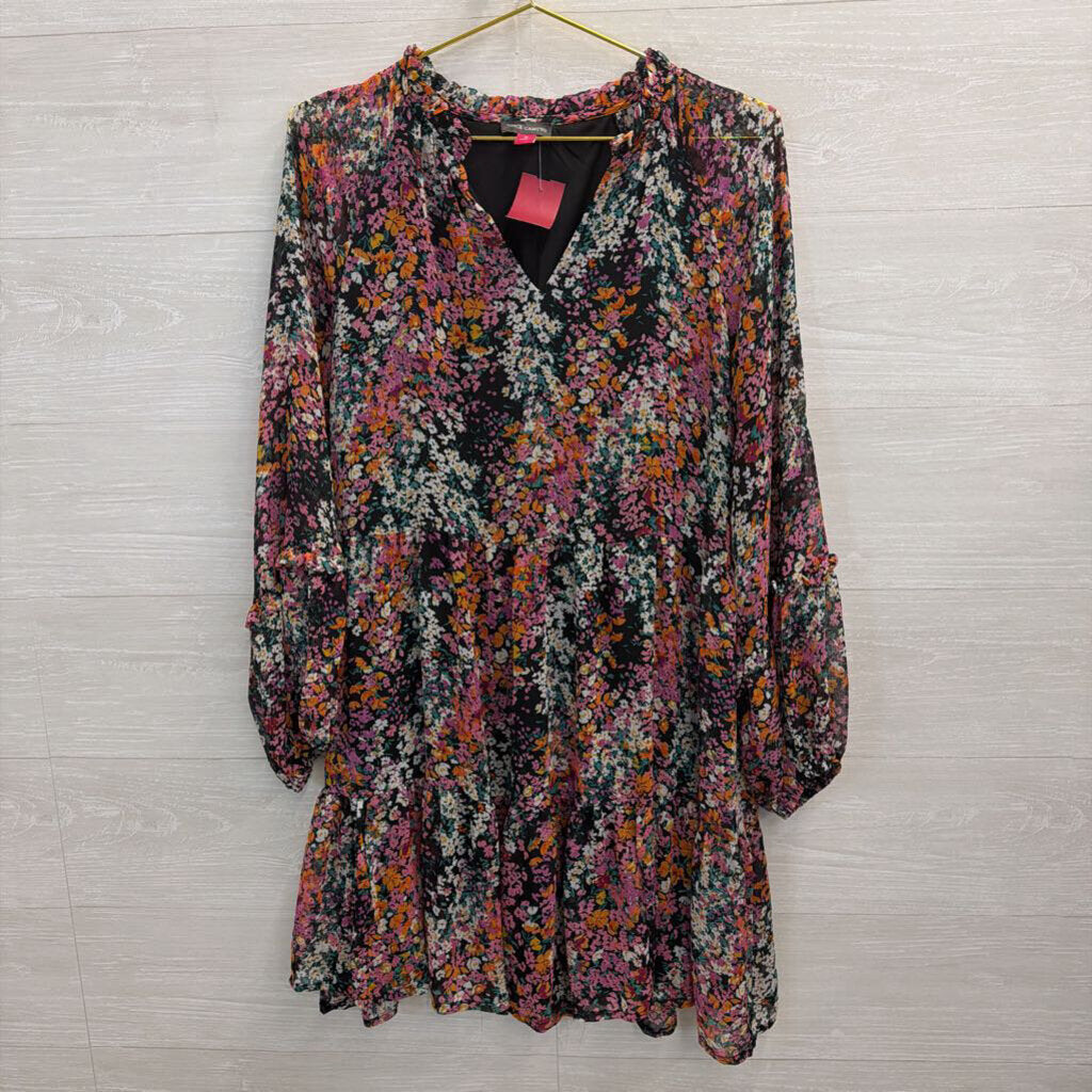 Pink/Orange/Black Floral Long Sleeve Dress Medium