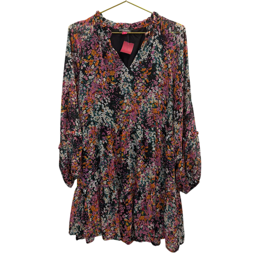 Pink/Orange/Black Floral Long Sleeve Dress Medium
