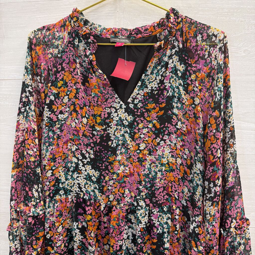 Pink/Orange/Black Floral Long Sleeve Dress Medium