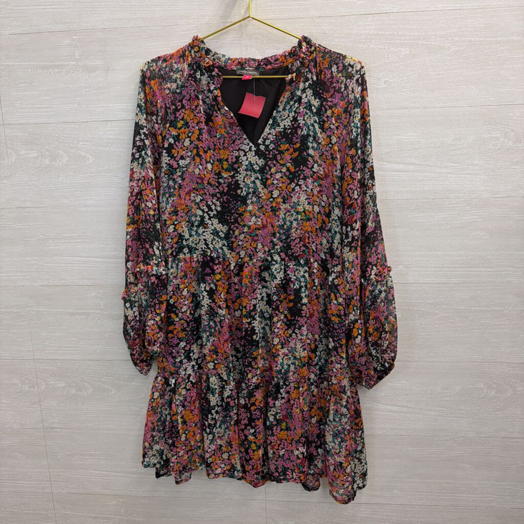 Pink/Orange/Black Floral Long Sleeve Dress Medium