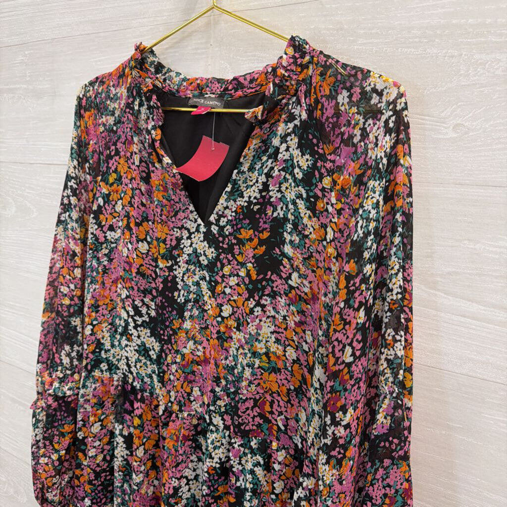 Pink/Orange/Black Floral Long Sleeve Dress Medium