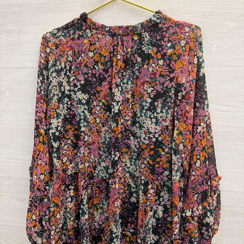 Pink/Orange/Black Floral Long Sleeve Dress Medium