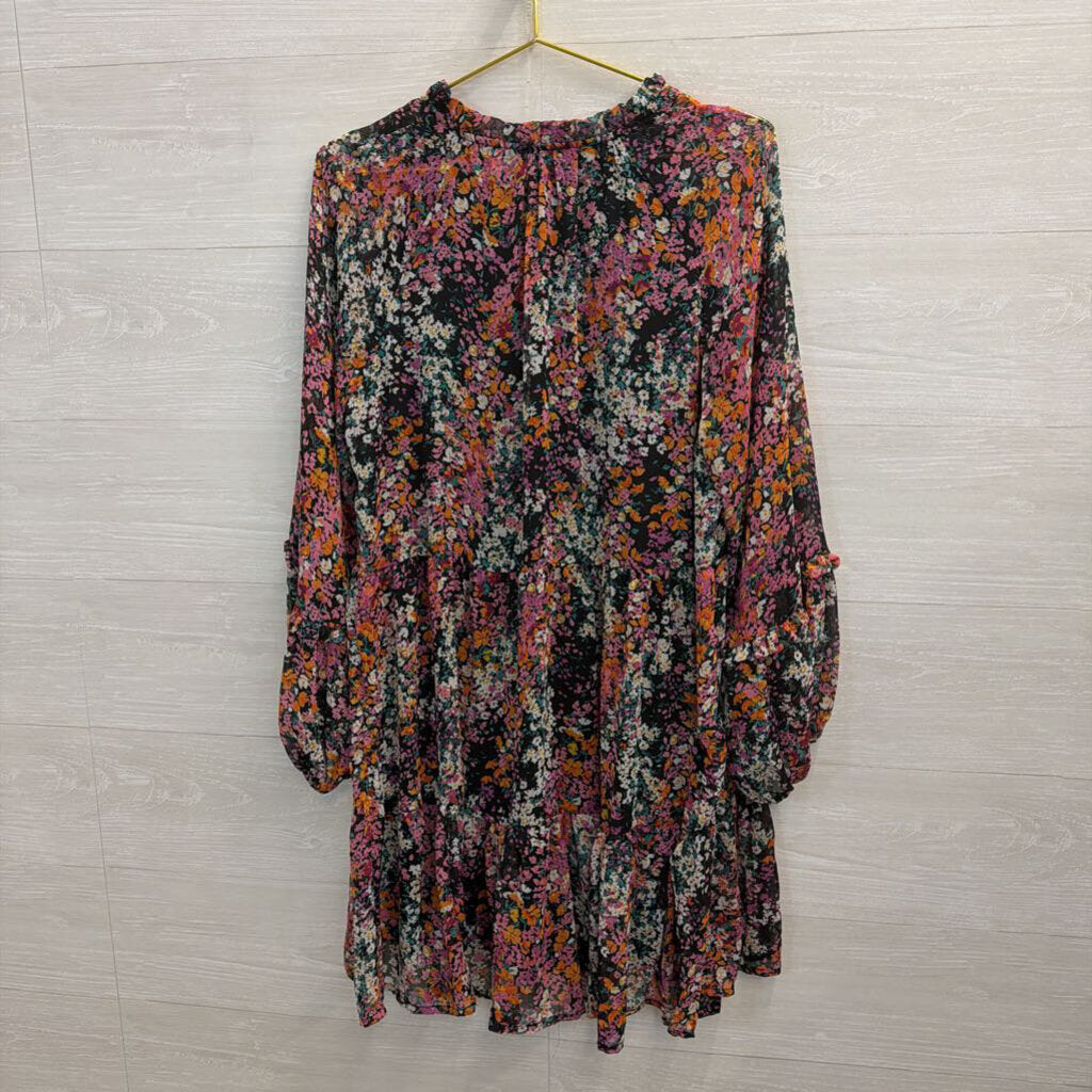 Pink/Orange/Black Floral Long Sleeve Dress Medium
