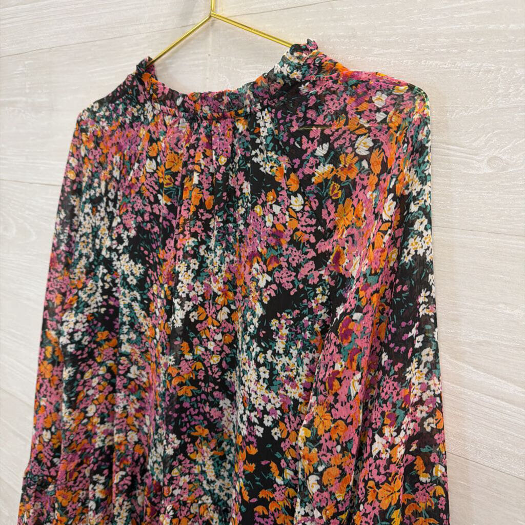 Pink/Orange/Black Floral Long Sleeve Dress Medium