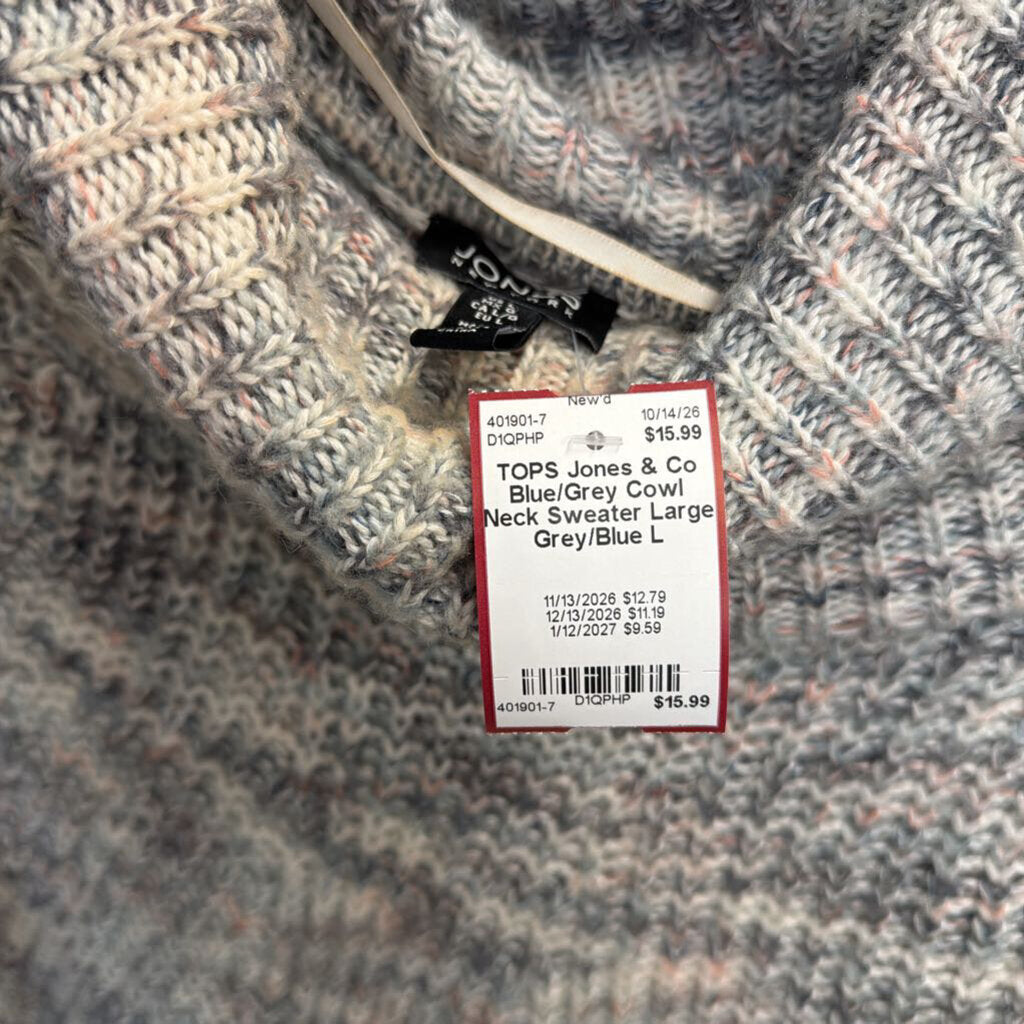 Blue/Grey Cowl Neck Sweater Large