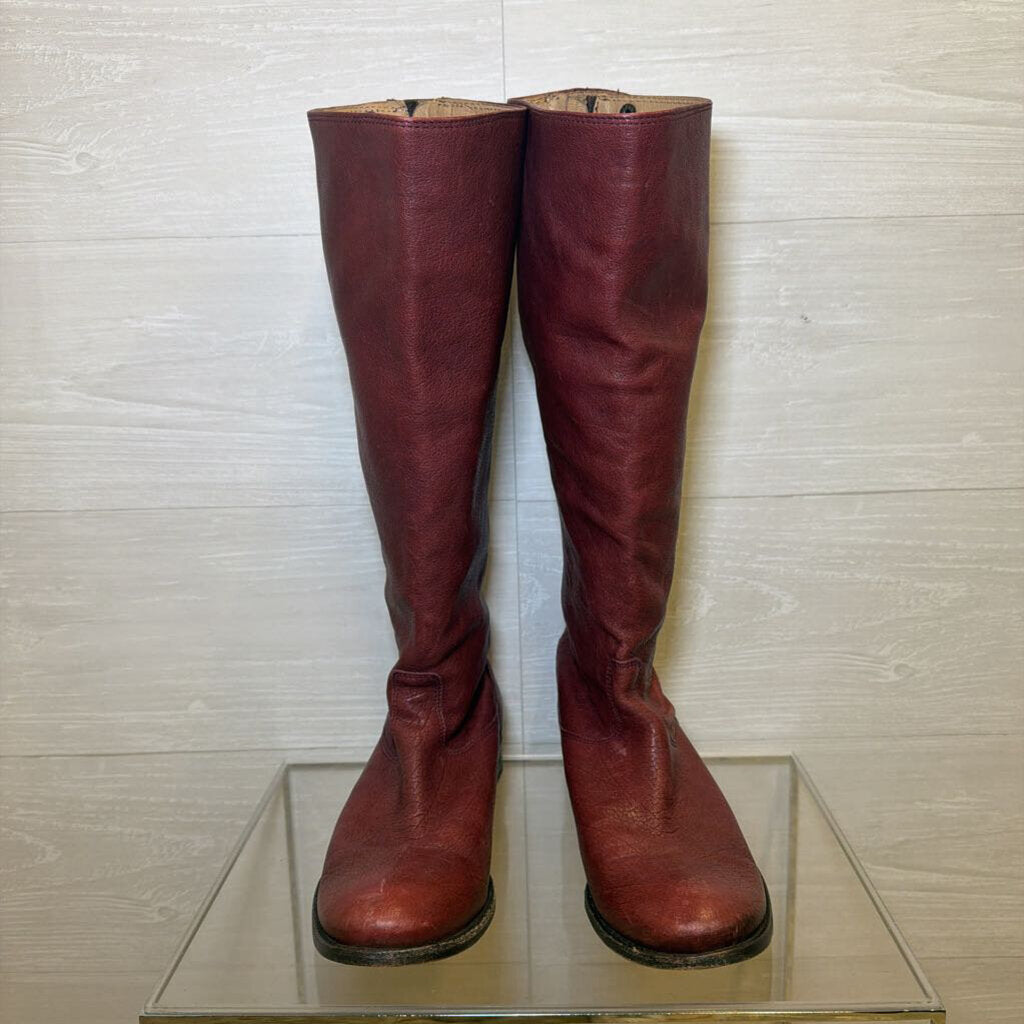 Frye Burgundy Leather Knee-High Riding Boots 8.0