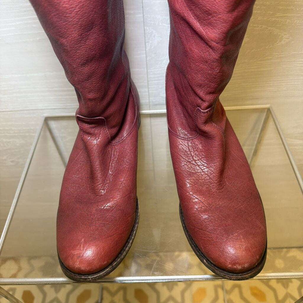 Frye Burgundy Leather Knee-High Riding Boots 8.0