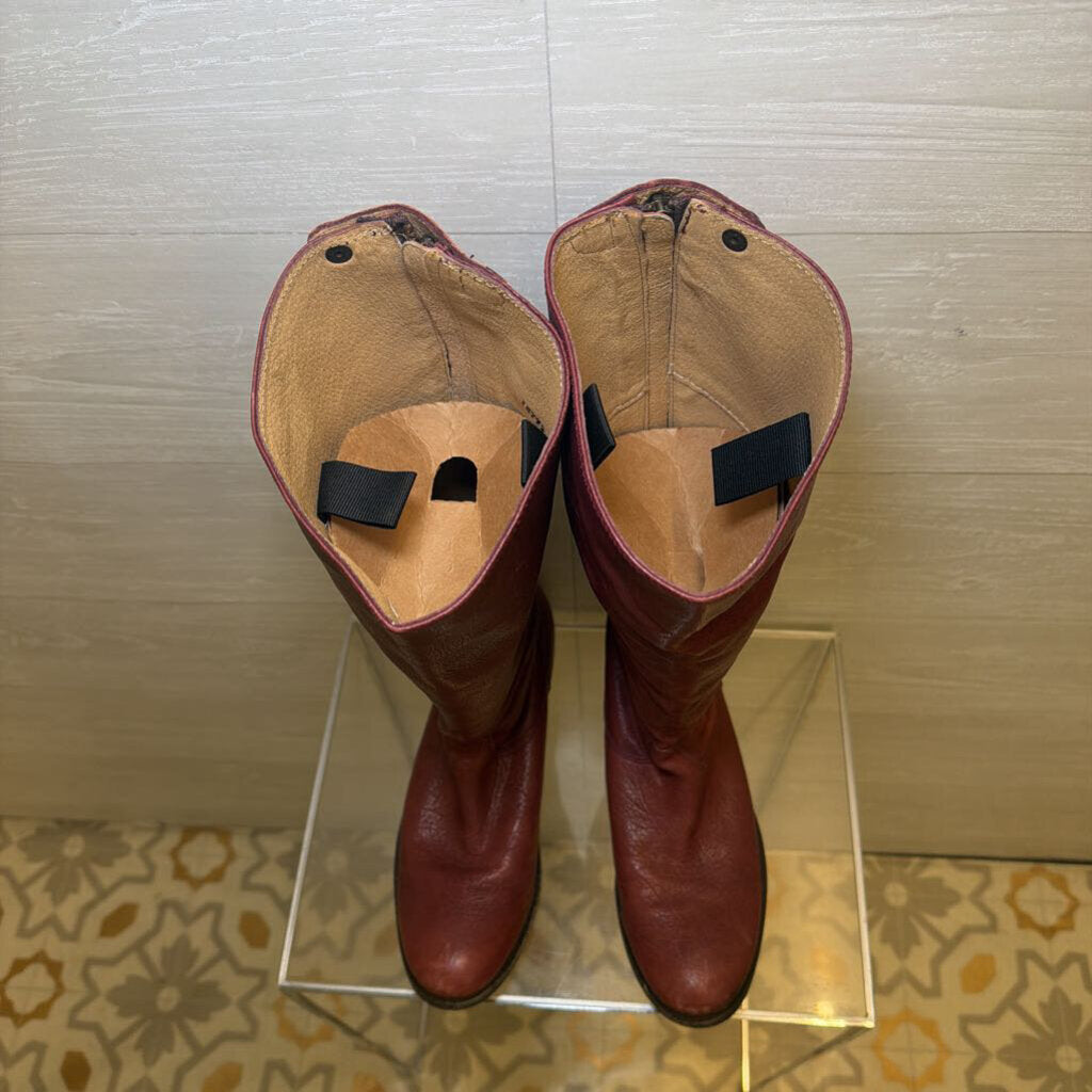 Frye Burgundy Leather Knee-High Riding Boots 8.0