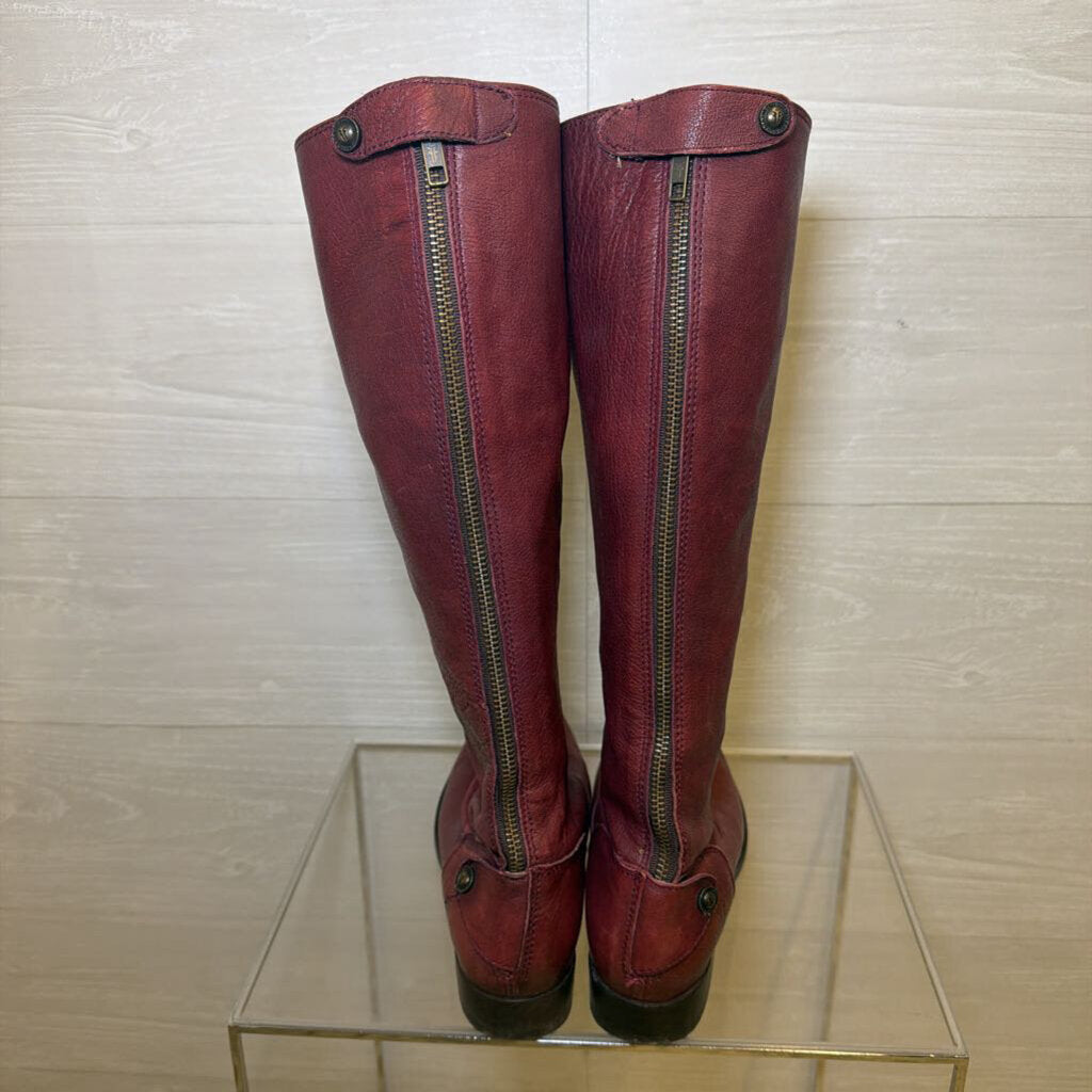 Frye Burgundy Leather Knee-High Riding Boots 8.0