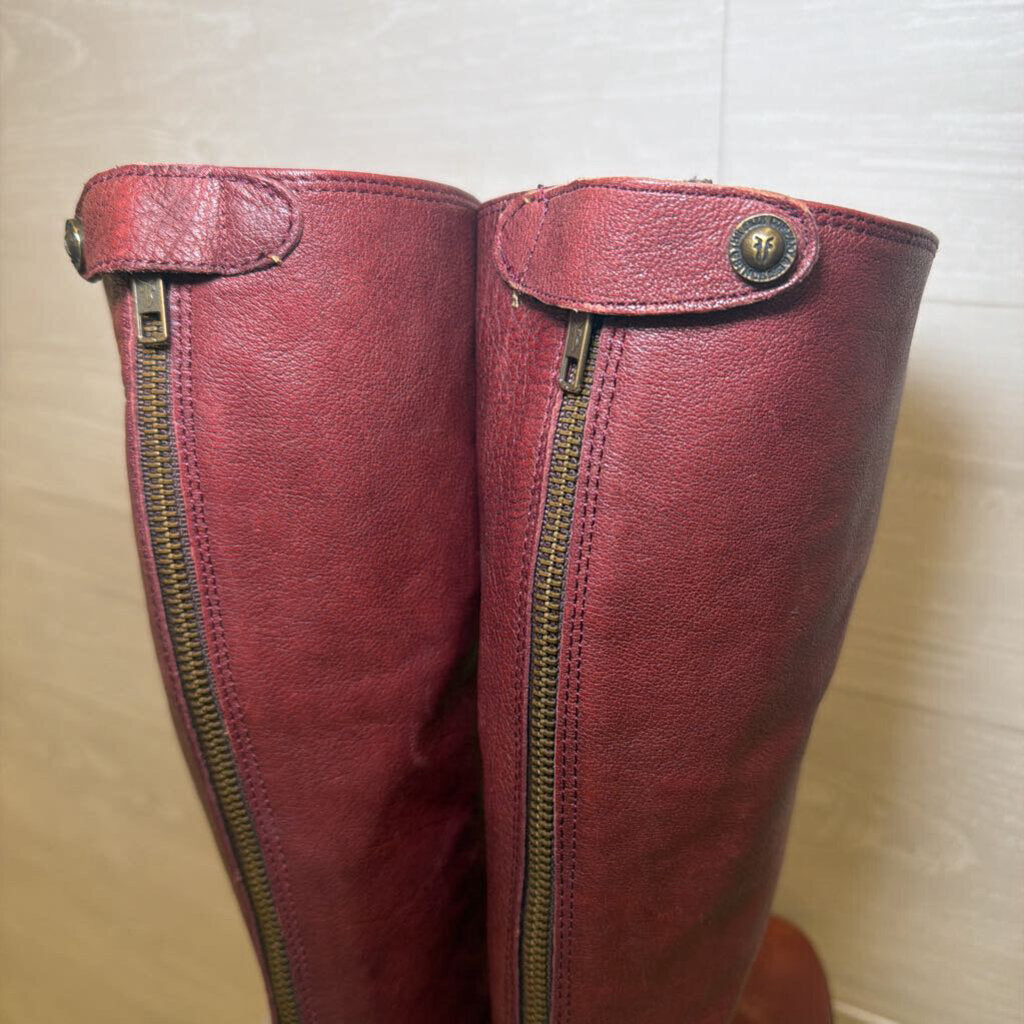Frye Burgundy Leather Knee-High Riding Boots 8.0