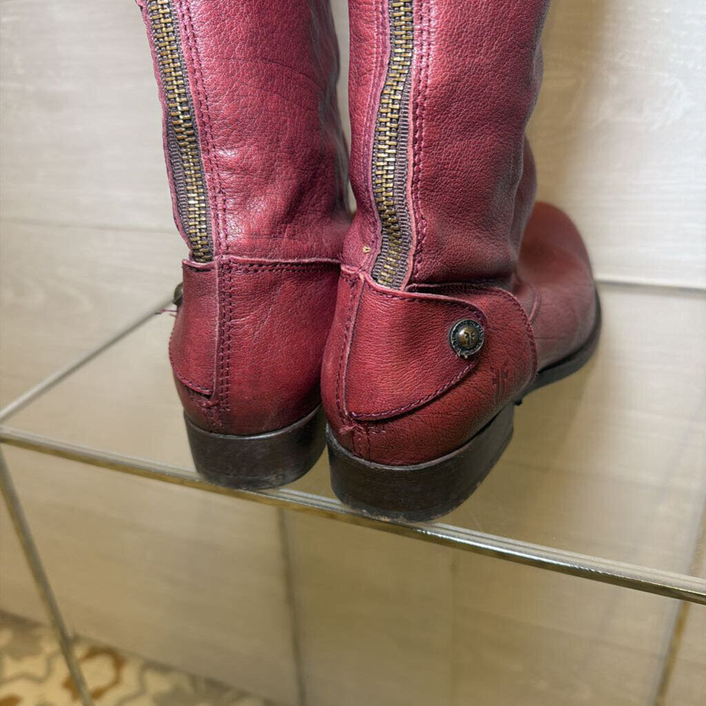 Frye Burgundy Leather Knee-High Riding Boots 8.0