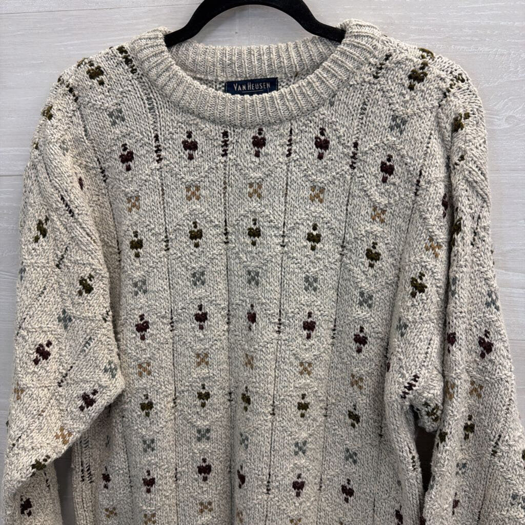 Vintage Beige Knit Dotted Sweater Medium
