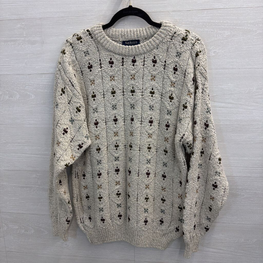 Vintage Beige Knit Dotted Sweater Medium