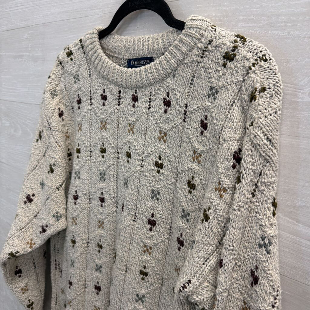 Vintage Beige Knit Dotted Sweater Medium