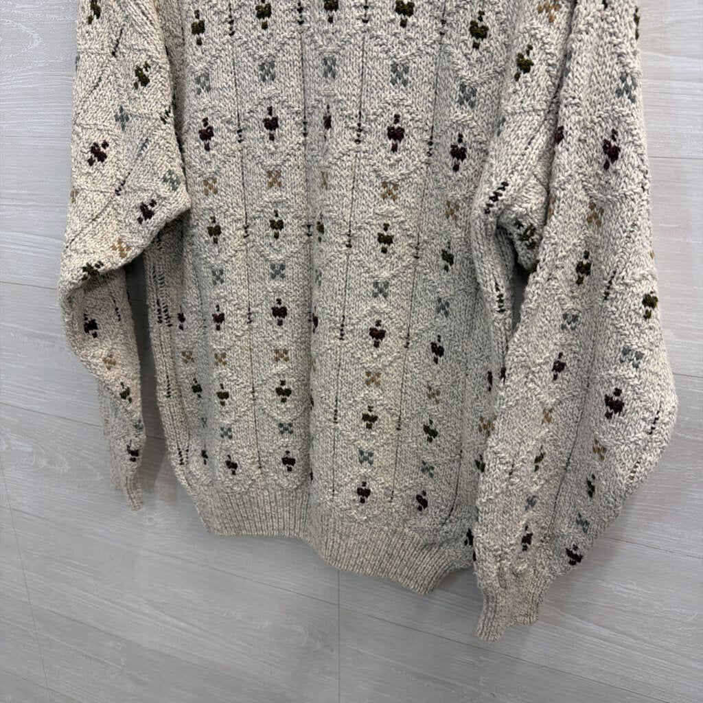 Vintage Beige Knit Dotted Sweater Medium