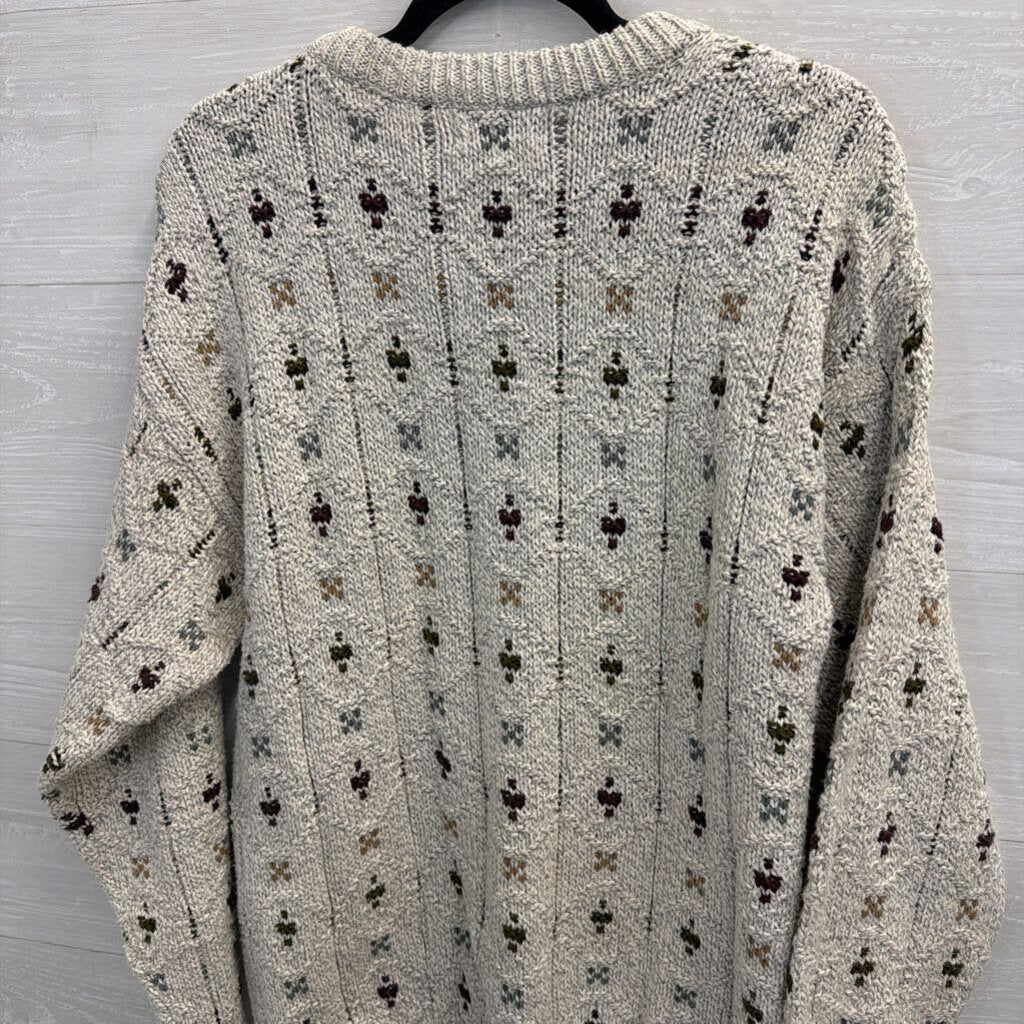 Vintage Beige Knit Dotted Sweater Medium