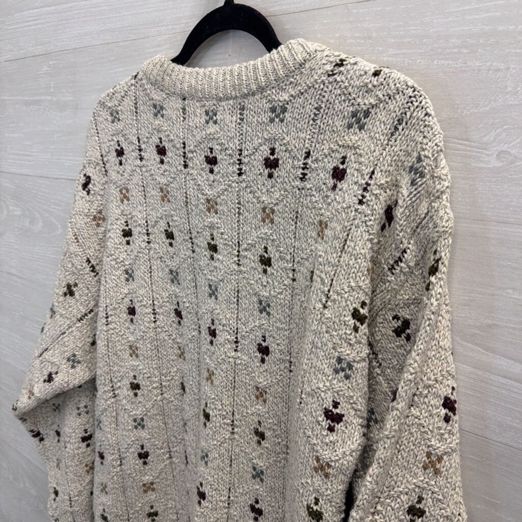 Vintage Beige Knit Dotted Sweater Medium
