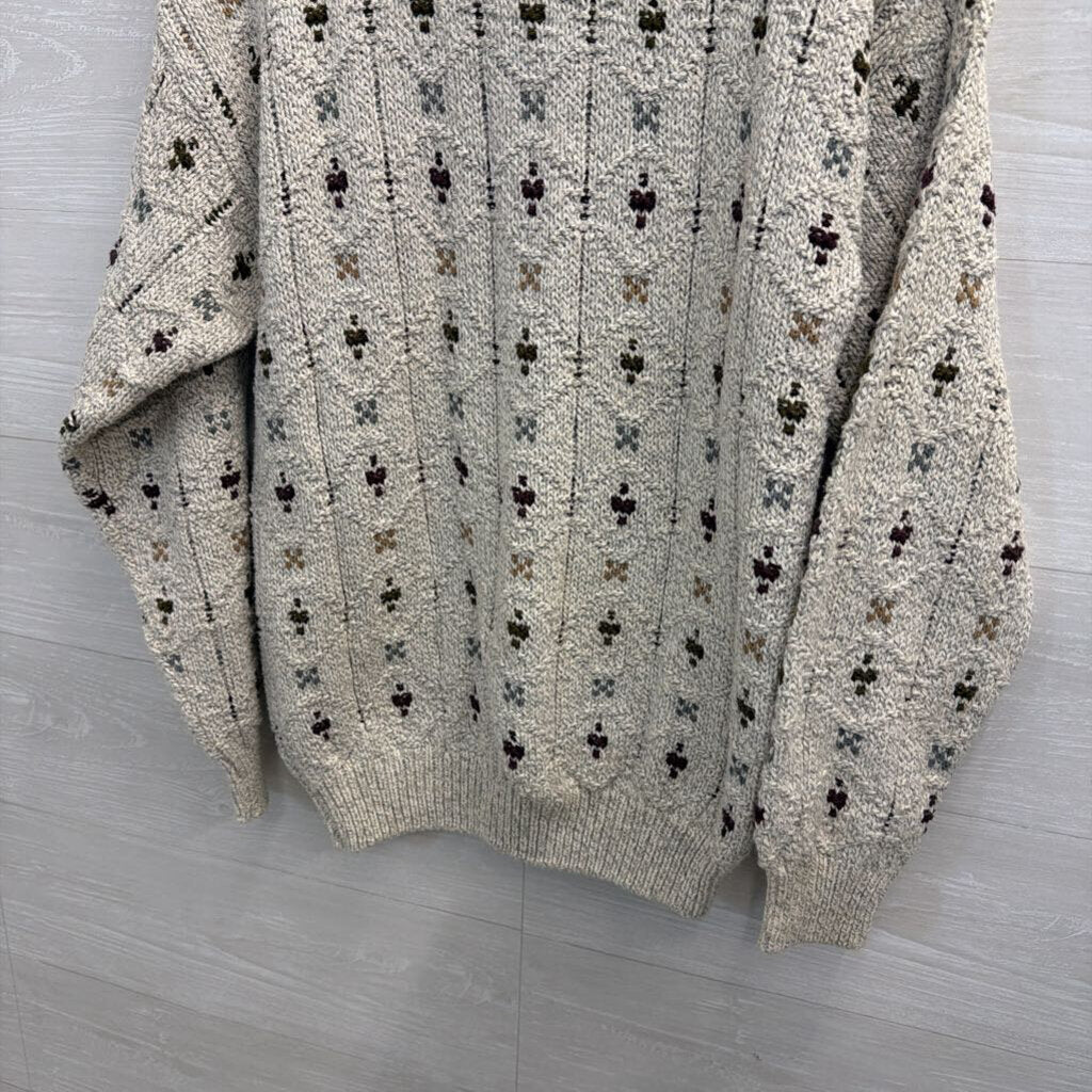 Vintage Beige Knit Dotted Sweater Medium