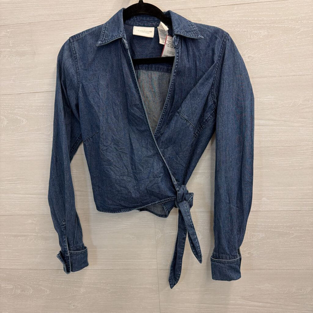 Vintage Denim Wrap Collared Crop Top Small
