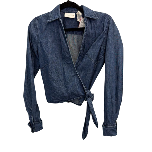Vintage Denim Wrap Collared Crop Top Small