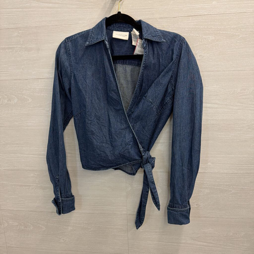 Vintage Denim Wrap Collared Crop Top Small