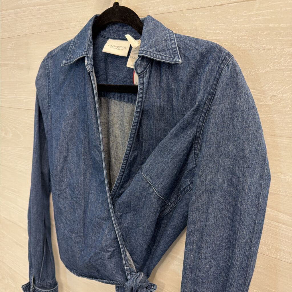 Vintage Denim Wrap Collared Crop Top Small