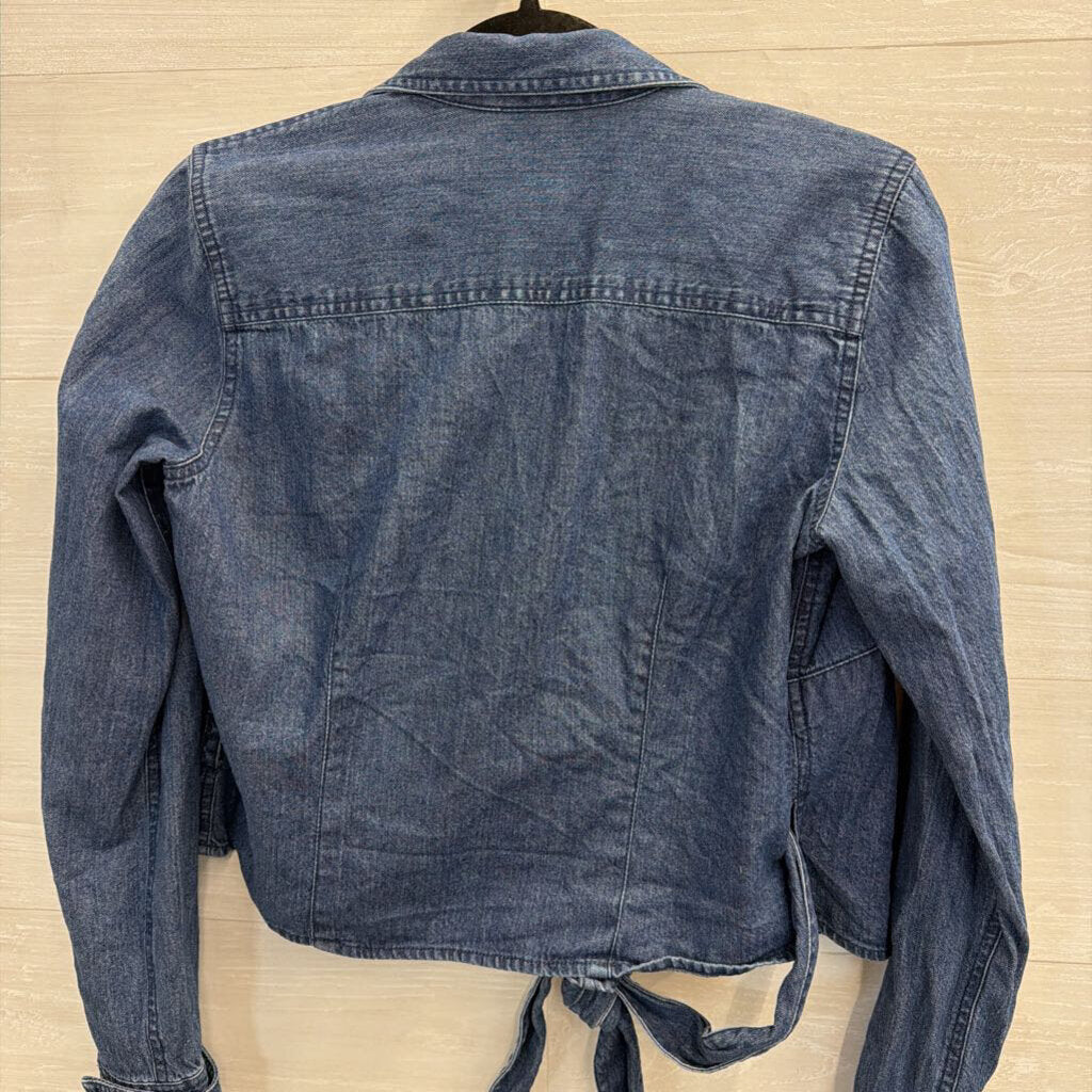 Vintage Denim Wrap Collared Crop Top Small