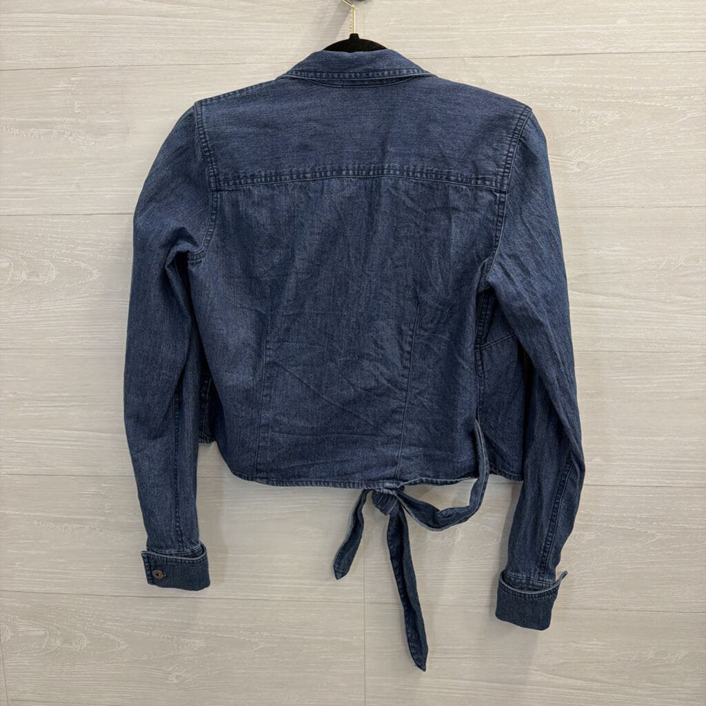 Vintage Denim Wrap Collared Crop Top Small
