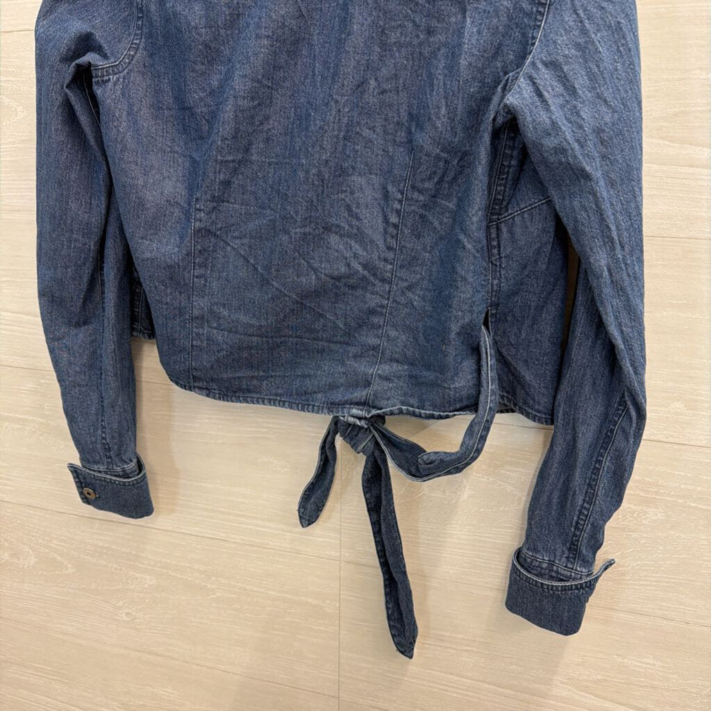 Vintage Denim Wrap Collared Crop Top Small