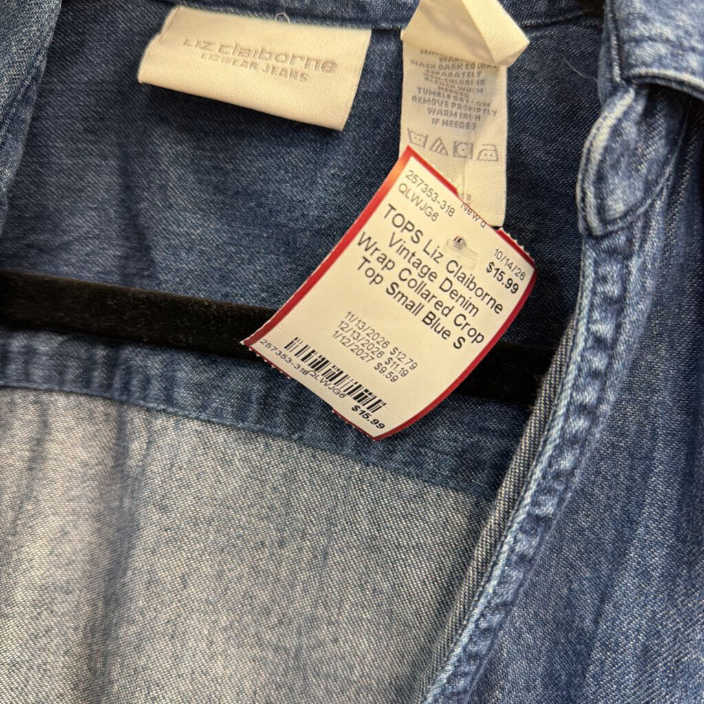 Vintage Denim Wrap Collared Crop Top Small