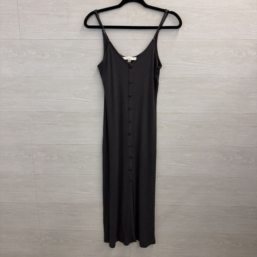 Grey Ribbed Button Down Maxi Spaghetti Straps Extra Small