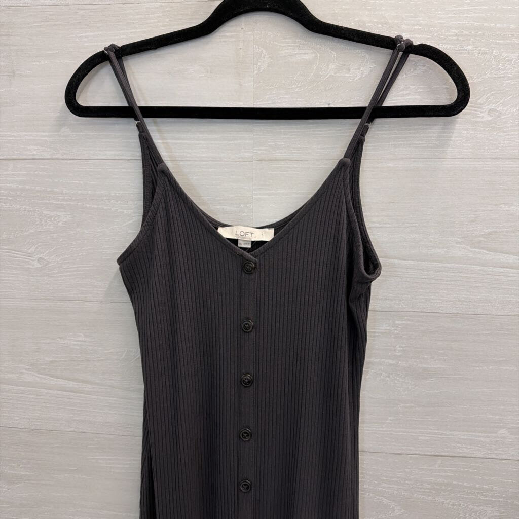 Grey Ribbed Button Down Maxi Spaghetti Straps Extra Small