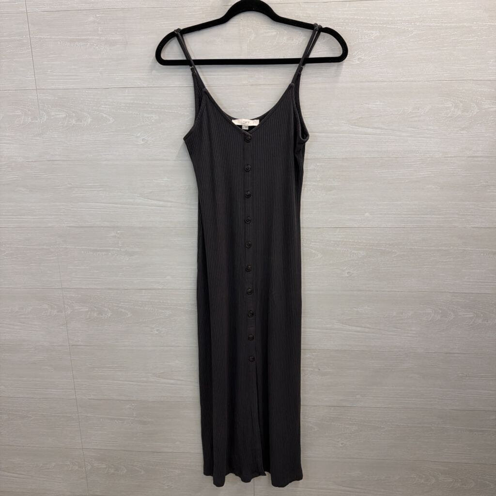 Grey Ribbed Button Down Maxi Spaghetti Straps Extra Small