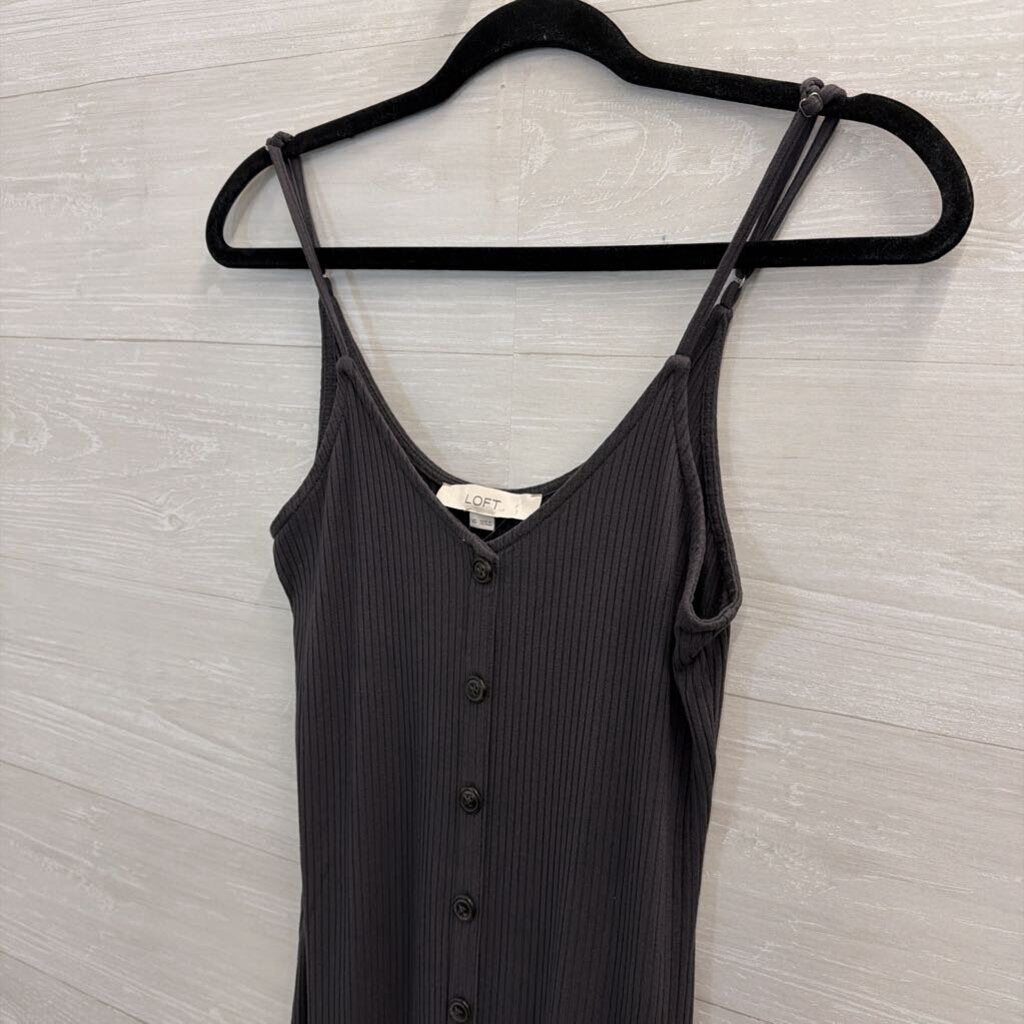 Grey Ribbed Button Down Maxi Spaghetti Straps Extra Small
