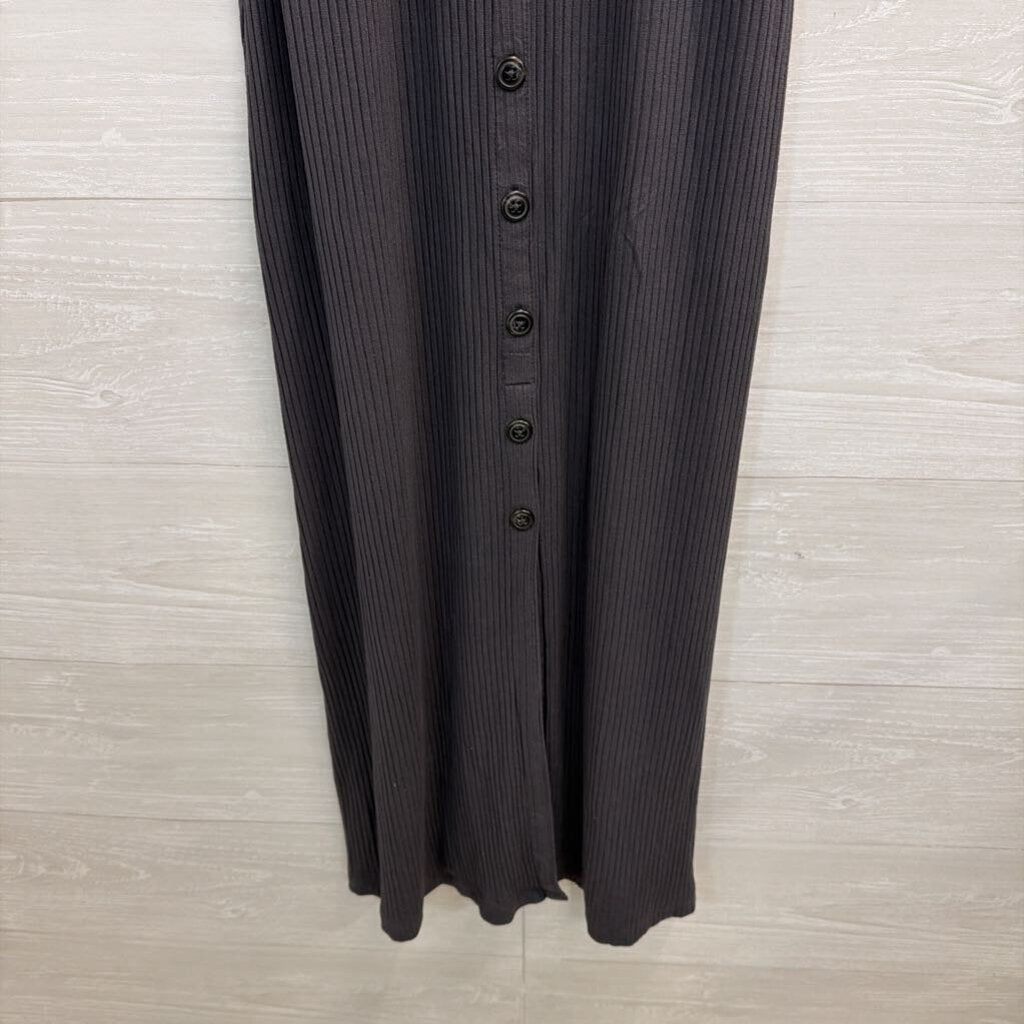 Grey Ribbed Button Down Maxi Spaghetti Straps Extra Small