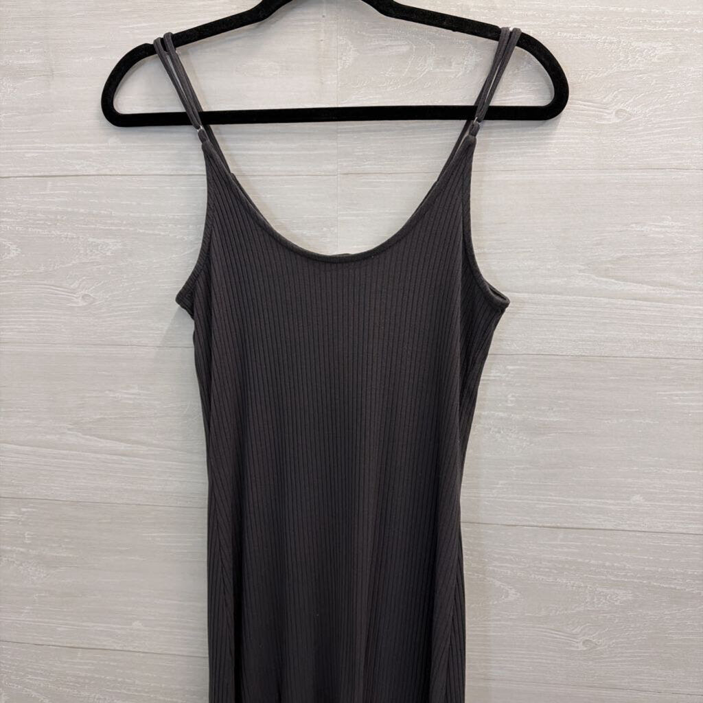 Grey Ribbed Button Down Maxi Spaghetti Straps Extra Small