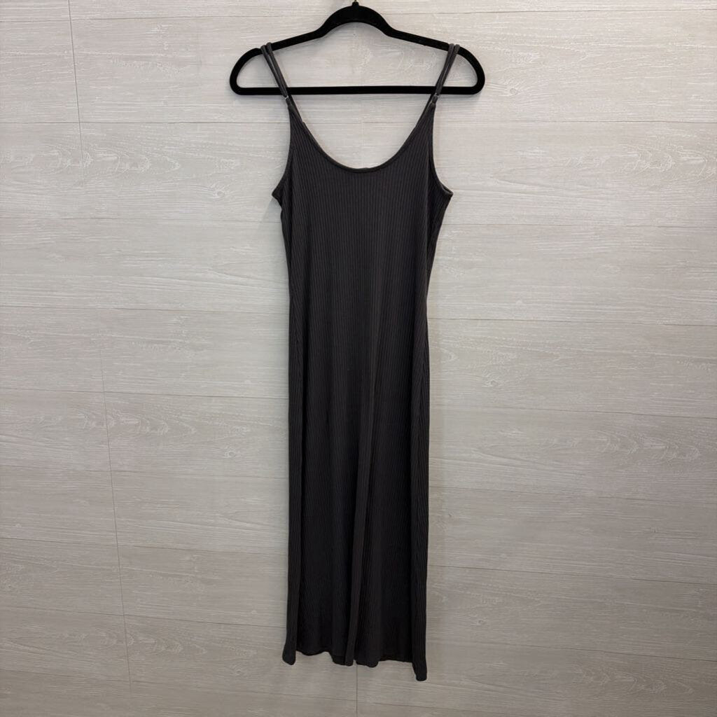Grey Ribbed Button Down Maxi Spaghetti Straps Extra Small